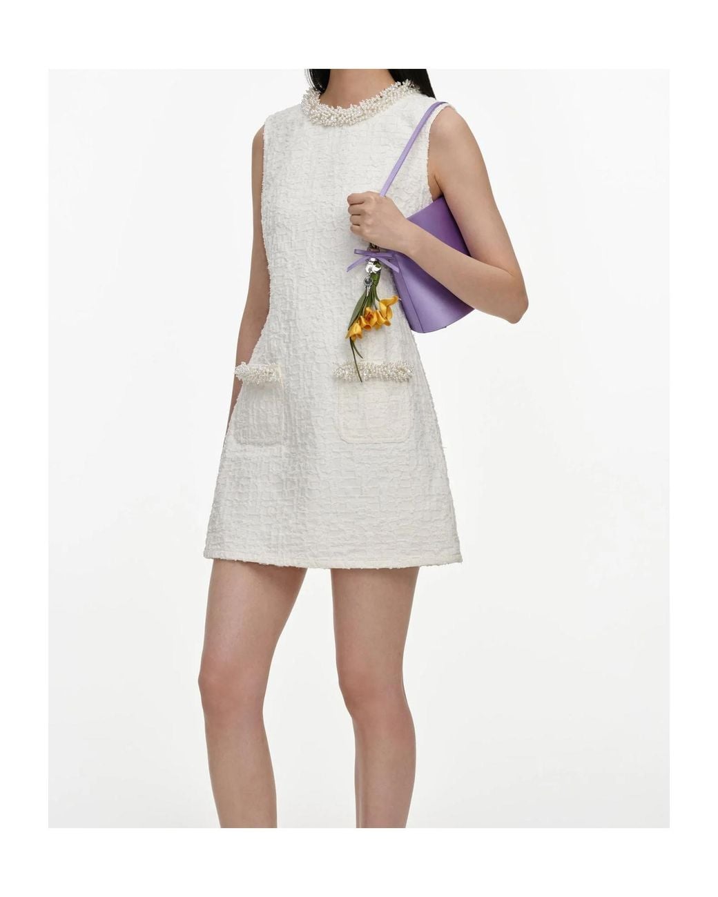 Self-Portrait Natural Cream Textured Denim Mini Dress