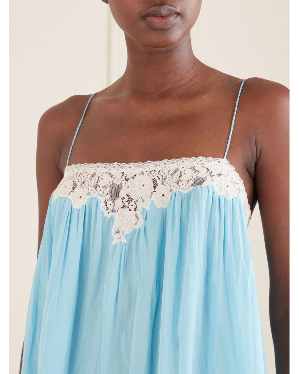 Doen Blue Lace-Trimmed Silk Mini Dress