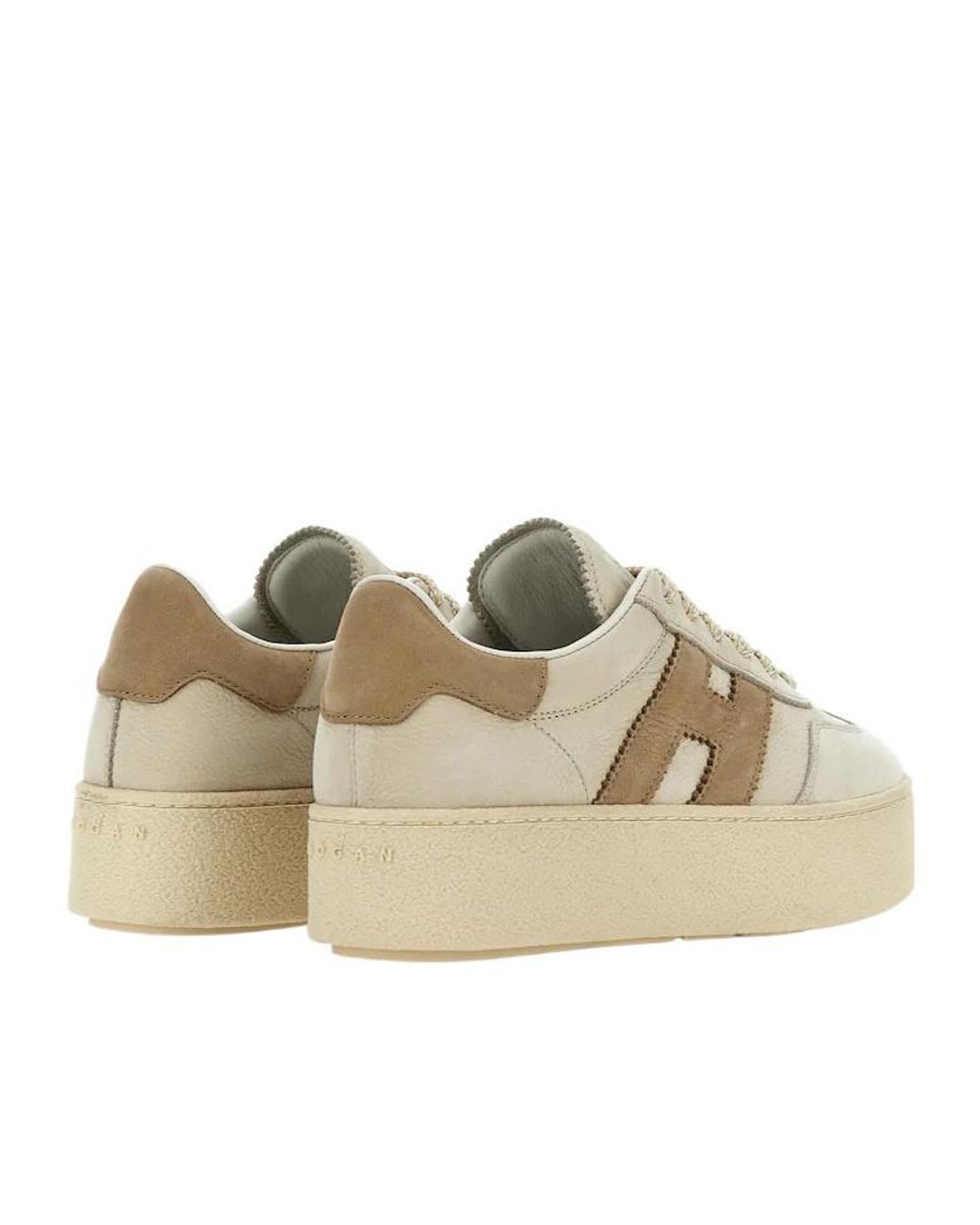 Hogan Natural Leather Platform Sneakers With Suede Accents And Iconic Logo