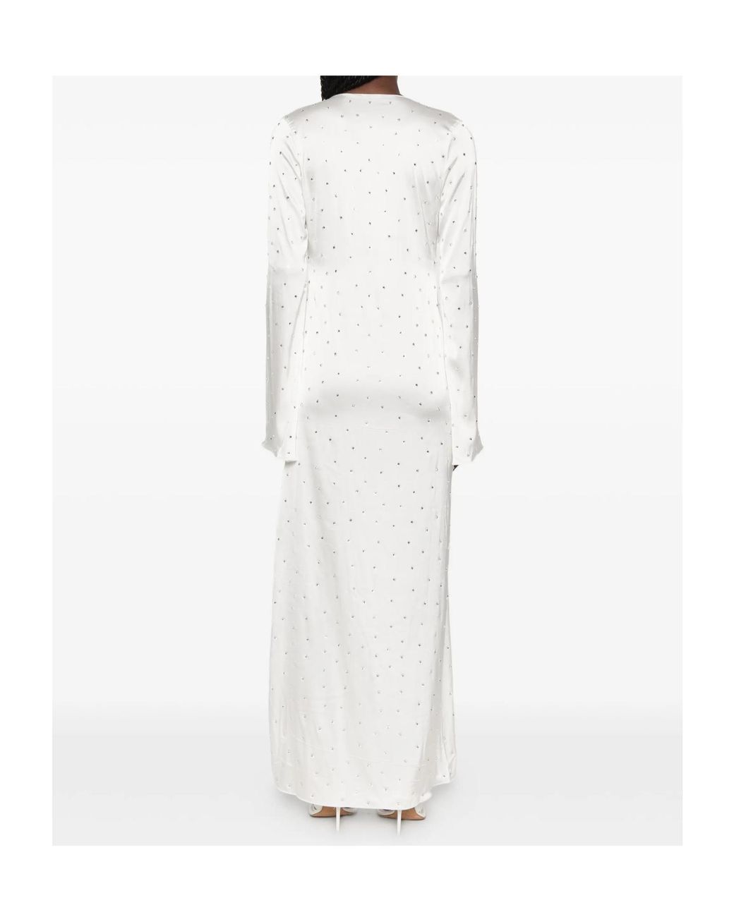 Oseree White Crystal-Embellished Ring-Detail Maxi Dress