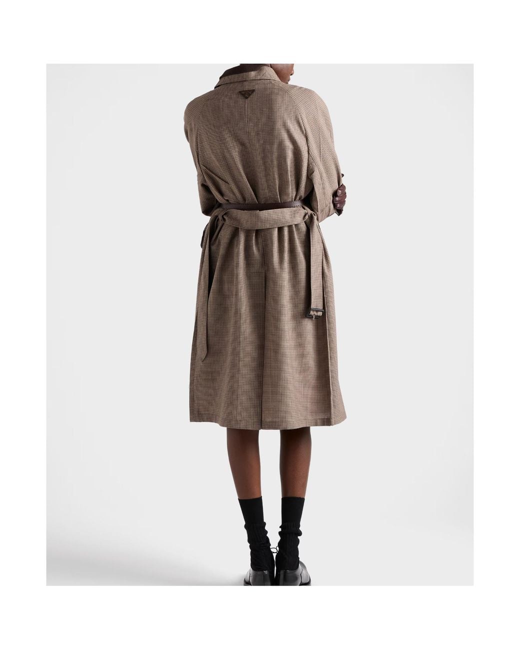 Prada Brown Single-Breasted Houndstooth Check Wool Coat