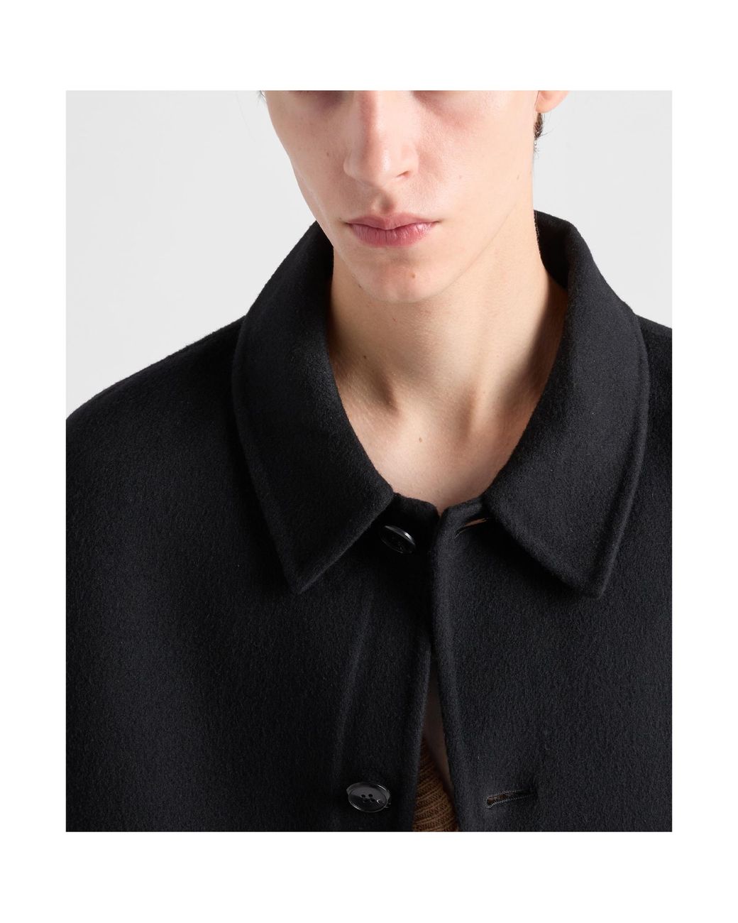 Prada Black Long Sleeved Straight Hem Overcoat for men