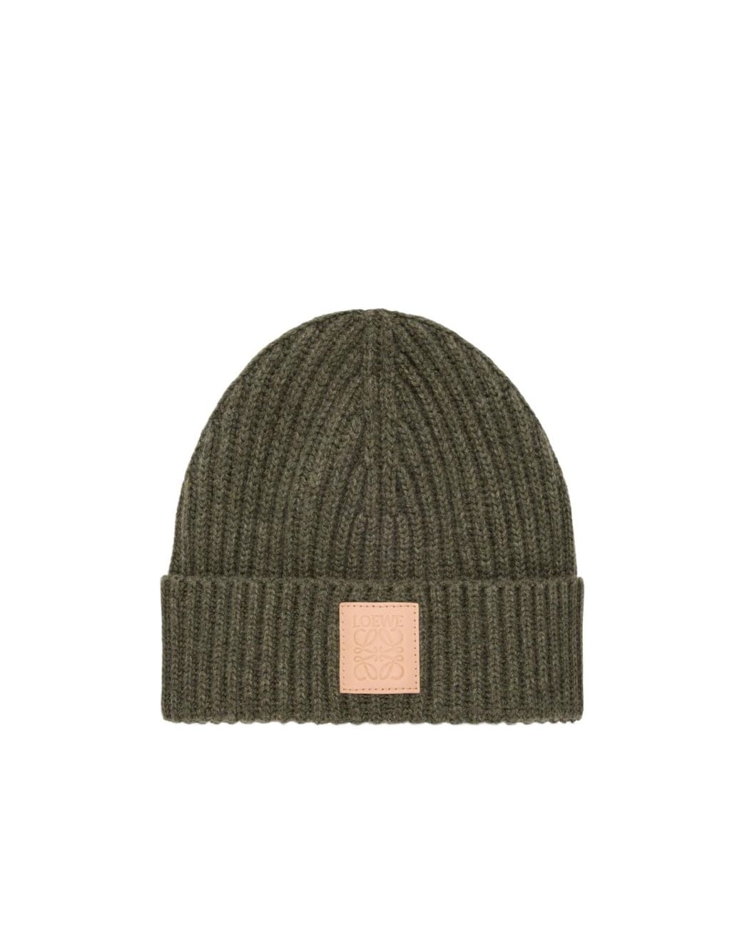 Loewe Green Logo Patch Knitted Beanie for men