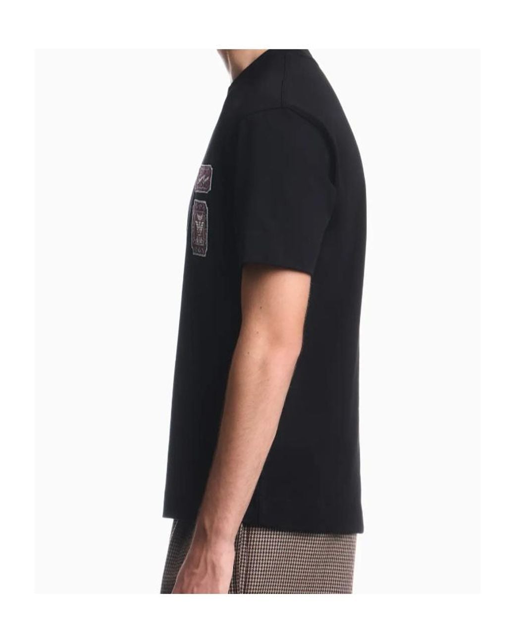 Emporio Armani Black Short-Sleeve Crew-Neck T-Shirt With Badge Appliqué for men