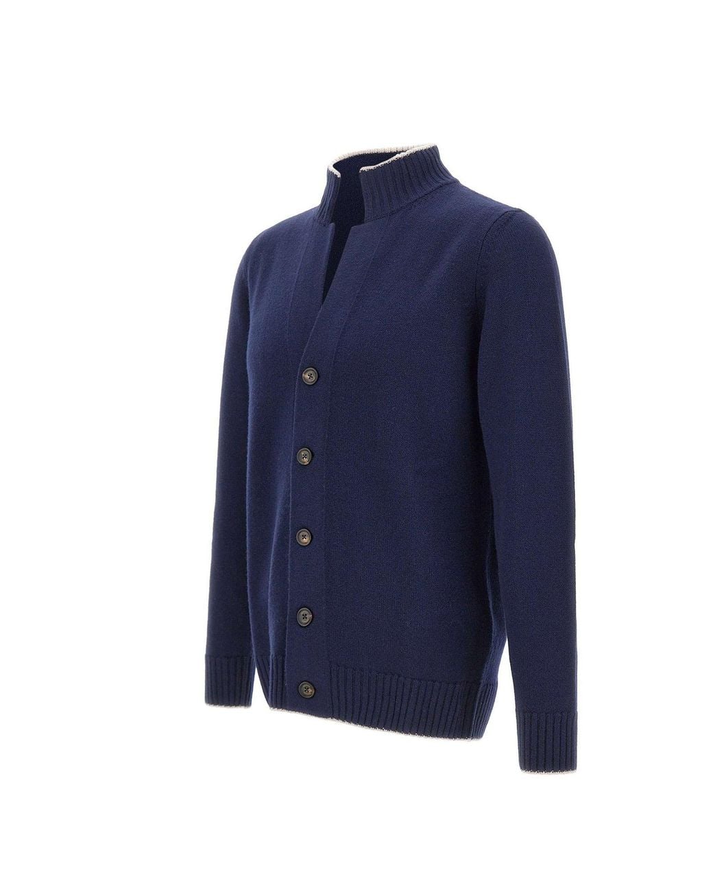 Eleventy Blue Ribbed Trim Button Cardigan for men