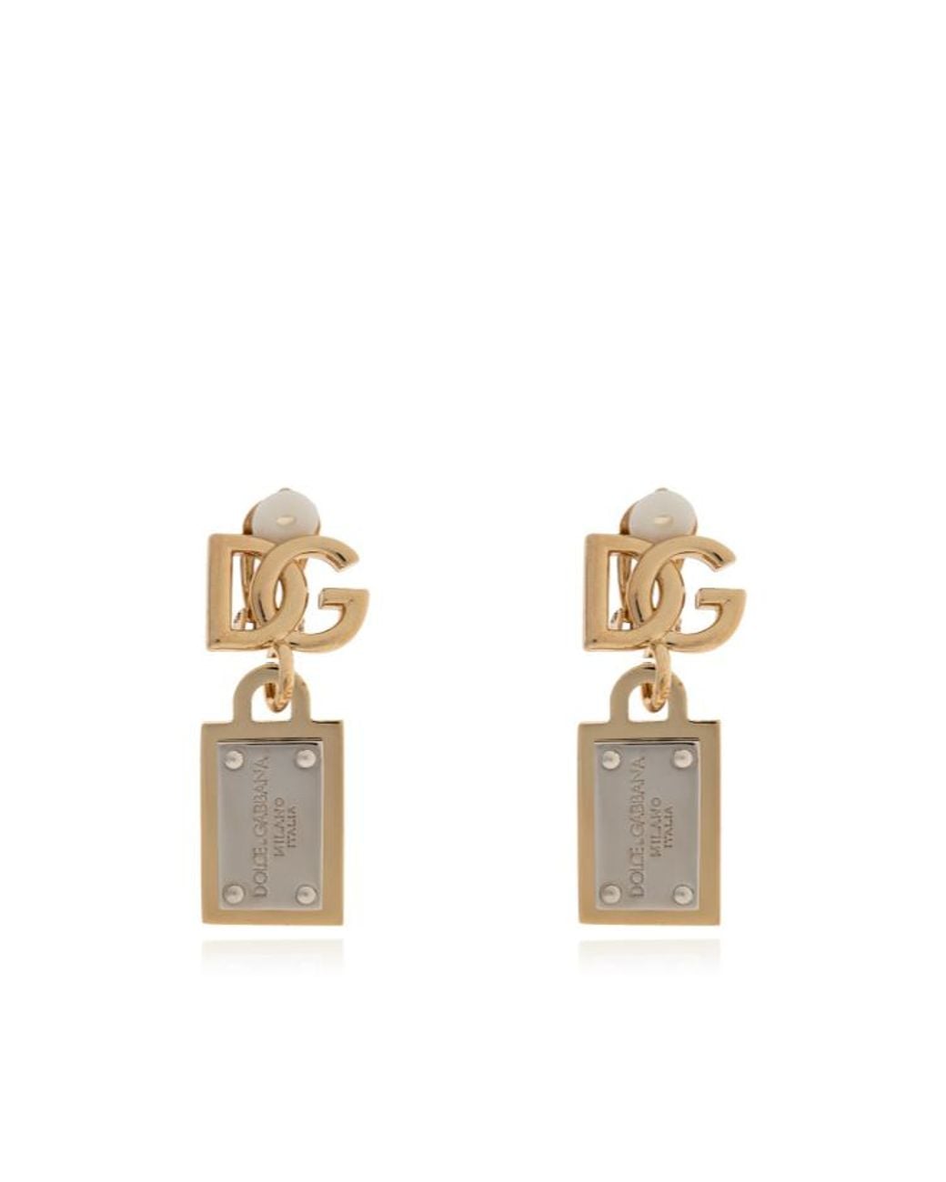 Dolce & Gabbana Metallic Logo Tag Earrings for men
