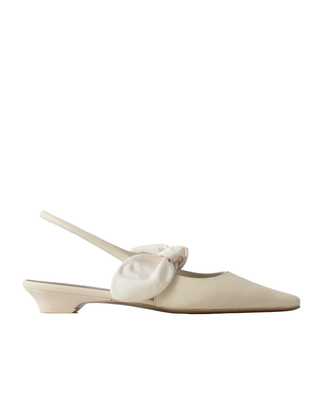Neous White Uba Bow-Embellished Faille And Leather Slingback Flats