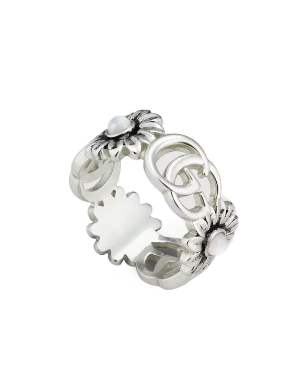 Gucci White Gg Marmont Mother Of Pearl Ring