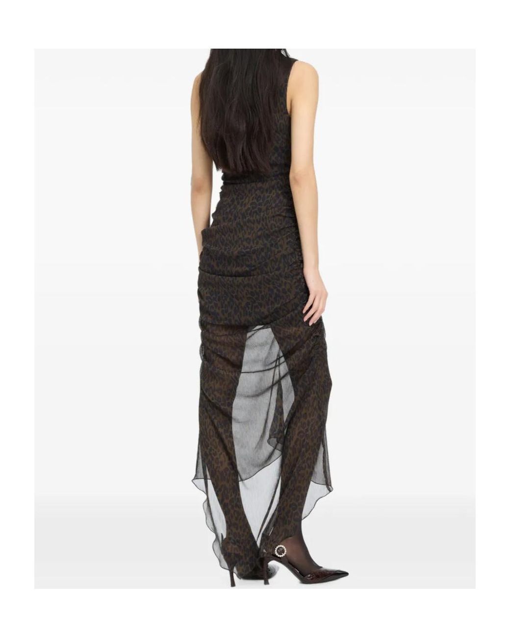ROTATE BIRGER CHRISTENSEN Black Ruched Midi Leopard Dress