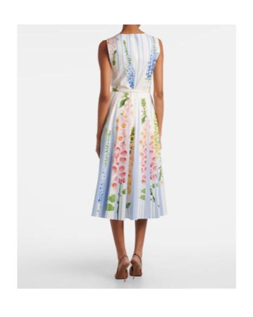 Oscar de la Renta Blue Floral Trompe Lœil Cotton-Blend Midi Dress