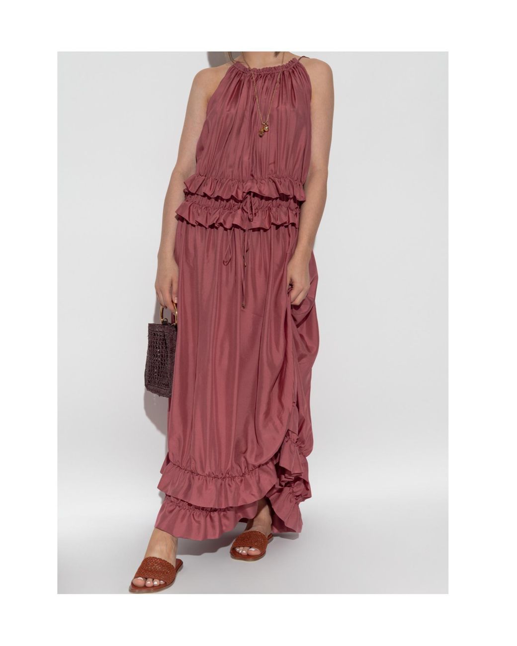 Chloé Red Silk Dress With Ruffles