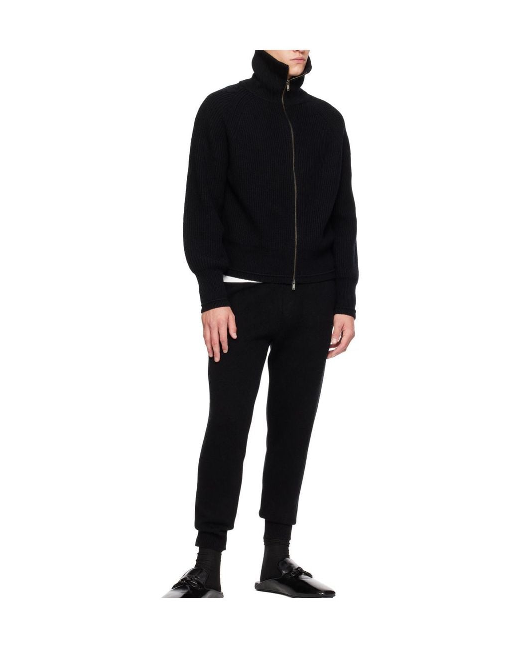 Entire studios Black Ribbed Zip-Up Cardigan for men