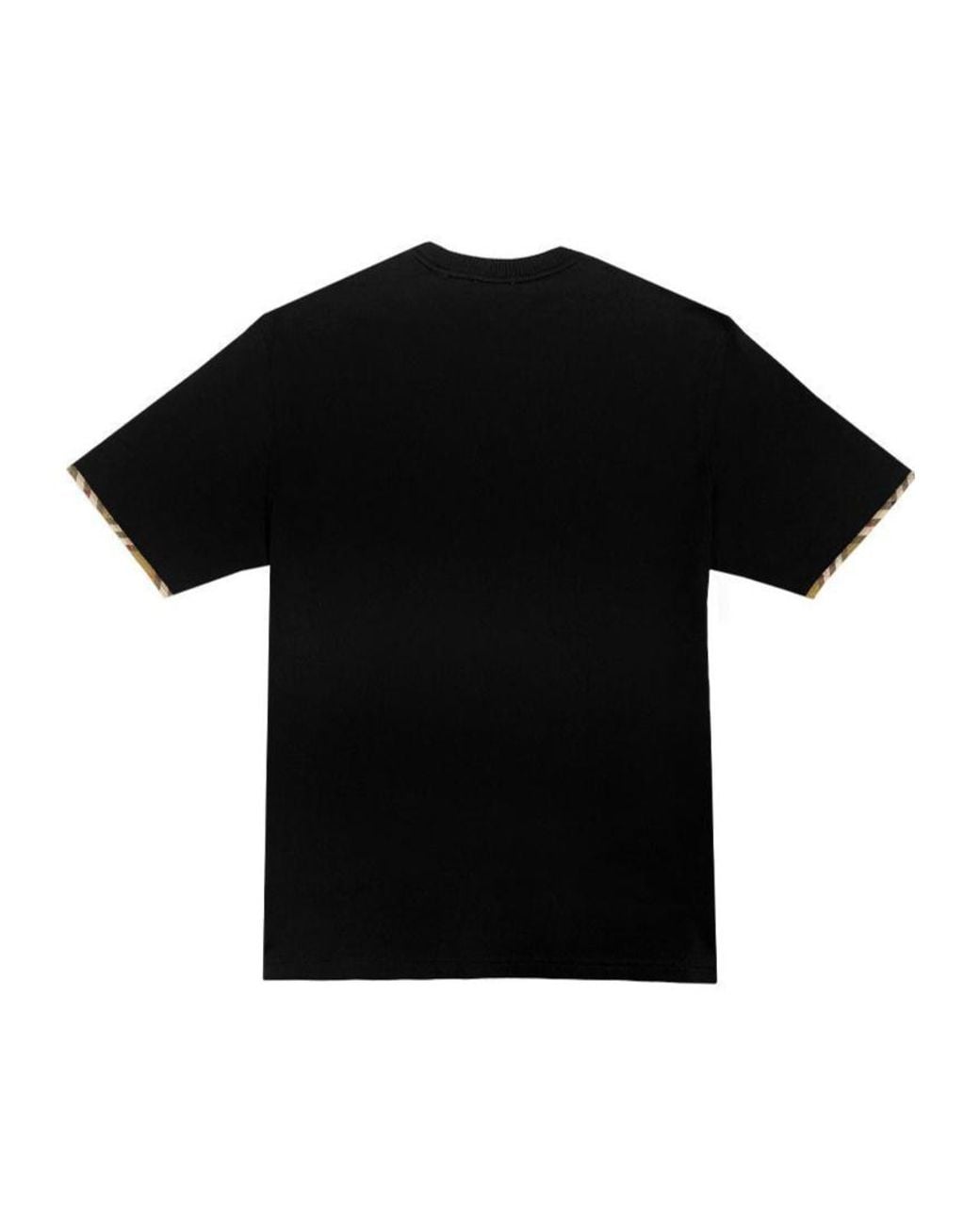 Burberry Black Check Trim Cotton T-Shirt for men