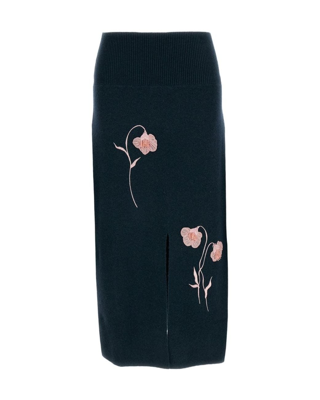 Erdem Blue Flower-Embroidered Skirt