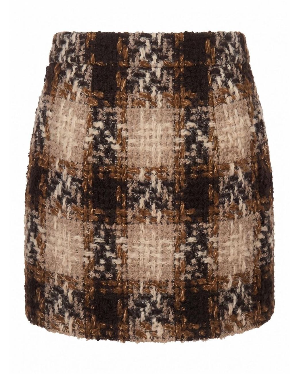 Saint Laurent Brown Checked Tweed Mini Skirt