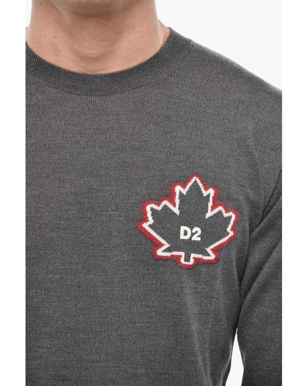 DSquared² Gray Logo-Patch Wool Sweater for men