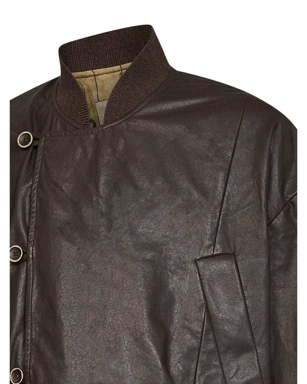 Uma Wang Gray Long-Sleeve Stand-Collar Leather Jacket for men