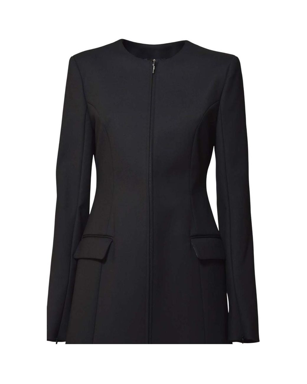 MSGM Black Zip-Up Crewneck Coat