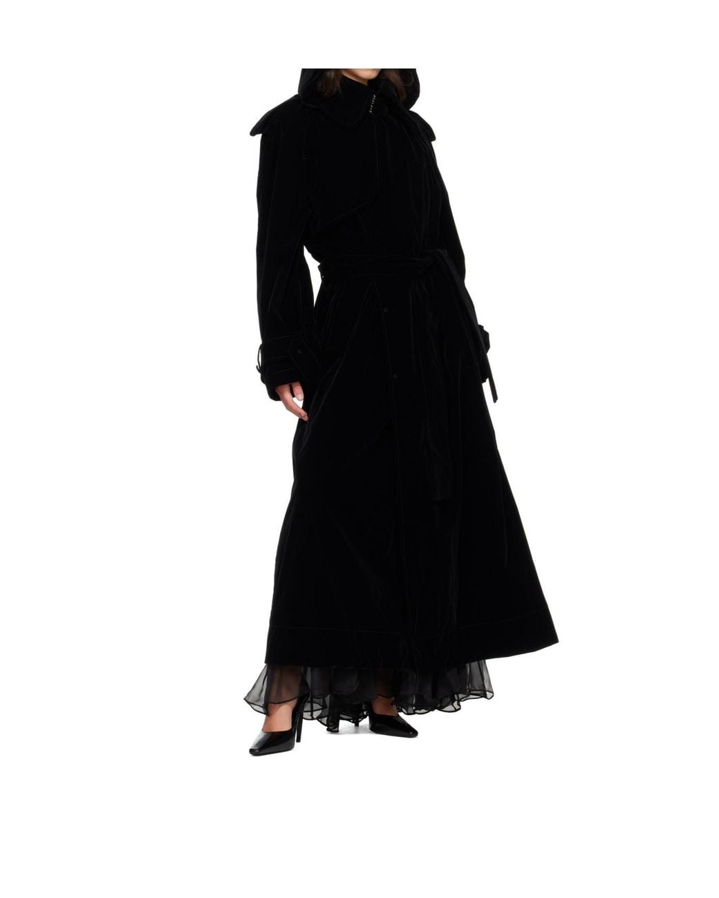 Jean Paul Gaultier Black Hooded Trench Coat With A Lapel Collar
