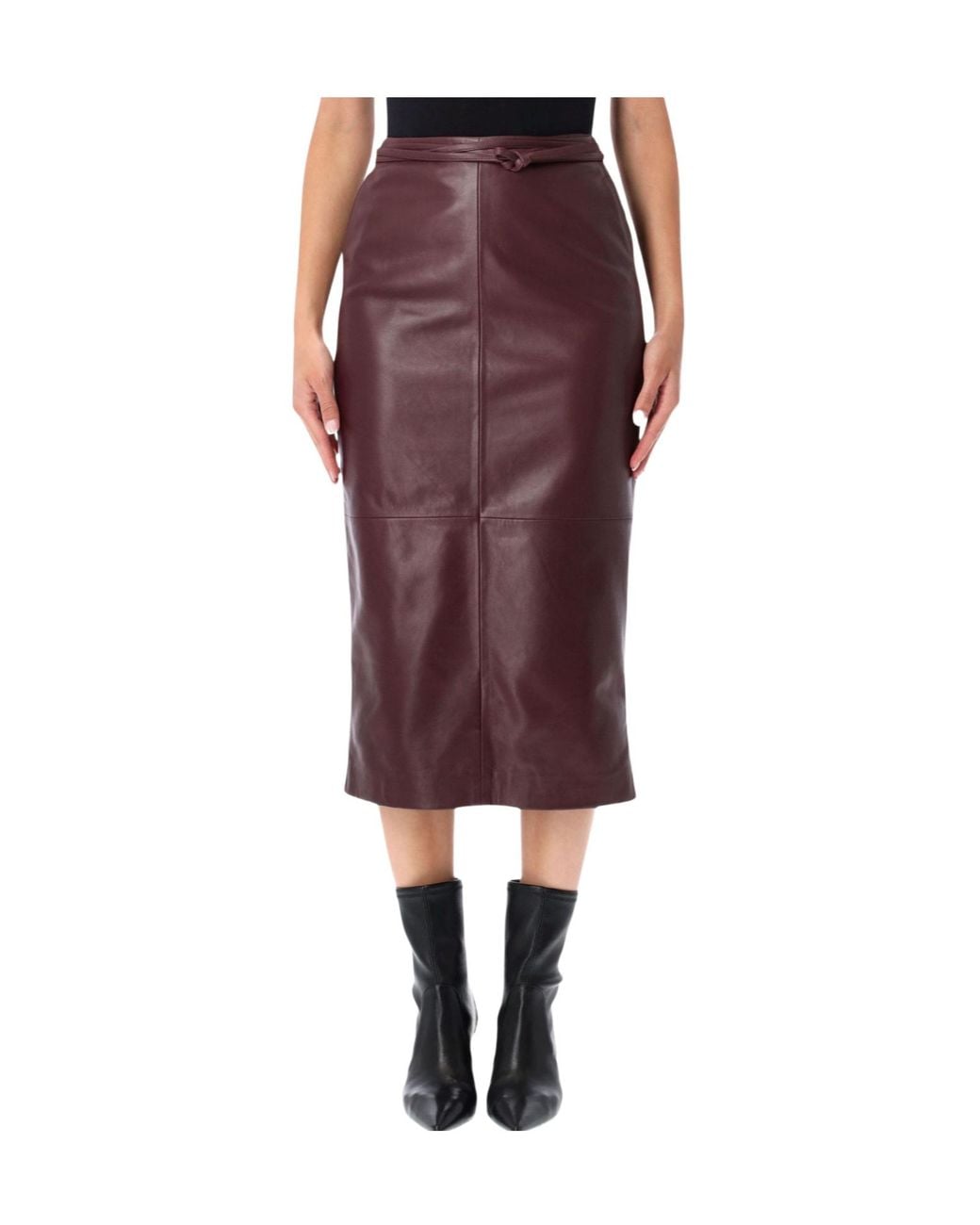 Alberta Ferretti Purple Belted Midi Leather Skirt