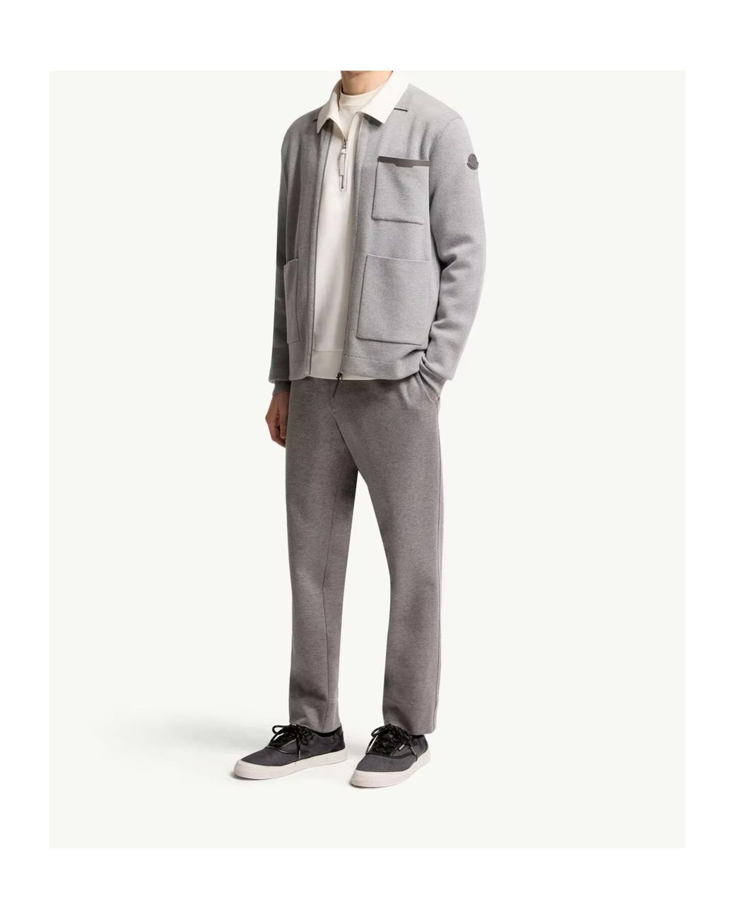 Moncler Gray Leather Logo Wool Zip-Up Cardigan for men
