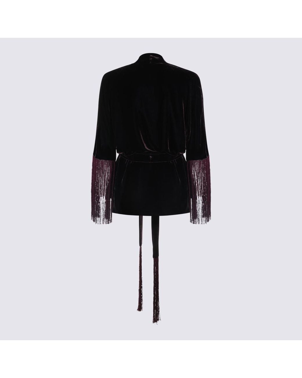 Antonelli Black Belted Fringed Wrap Top