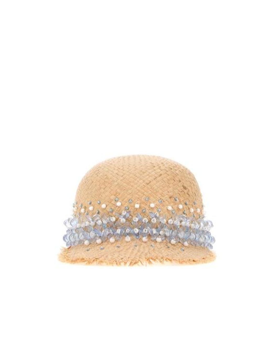 Prada White Embellished Rafia Baseball Hat