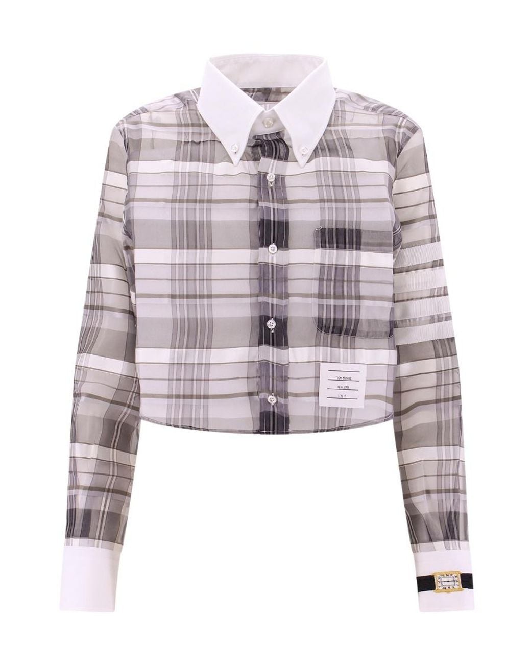 Thom Browne White Checked Cropped Shirt for men