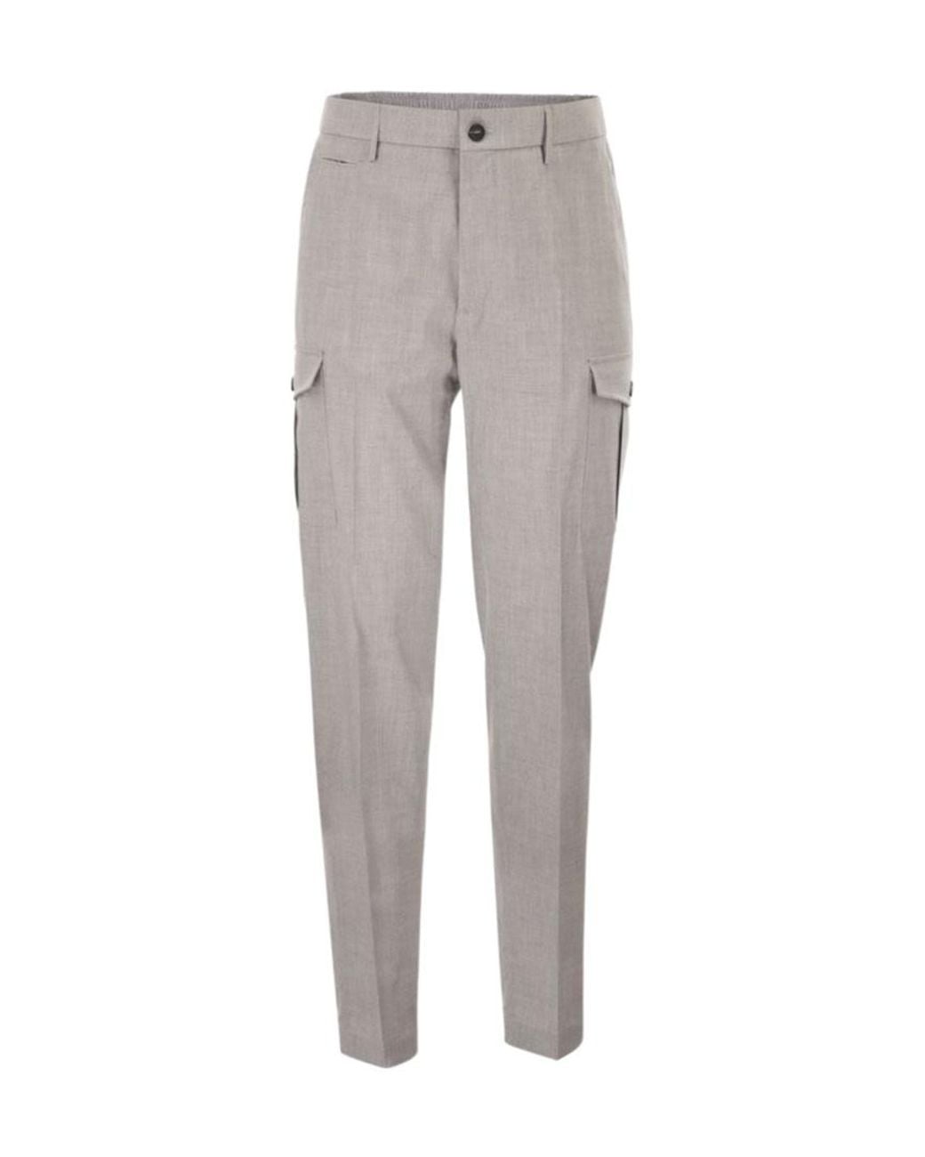 Peserico Gray Belt-Loop Utility Casual Trousers for men