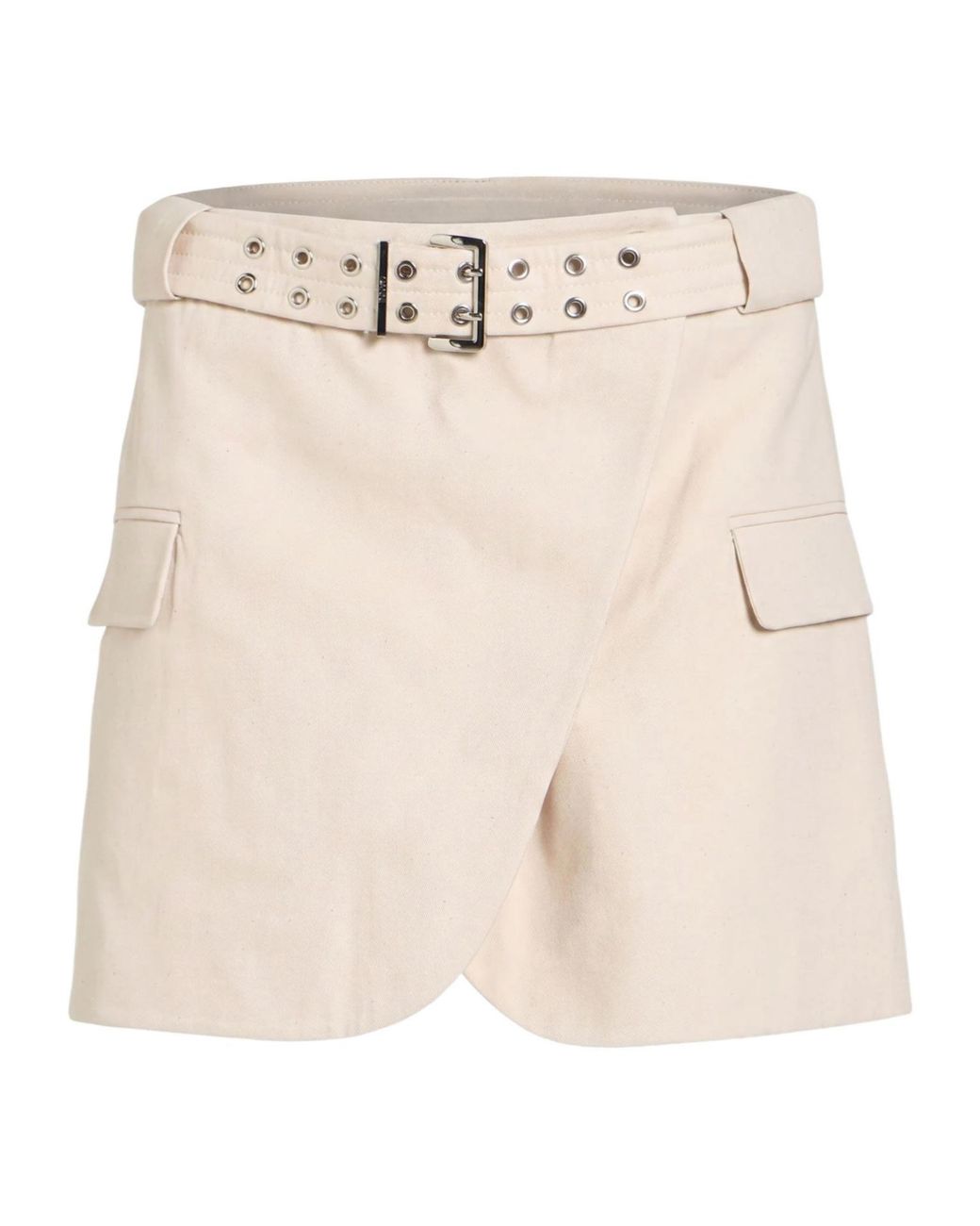 Ganni Natural Solid-Colored Twill Midi Skirt