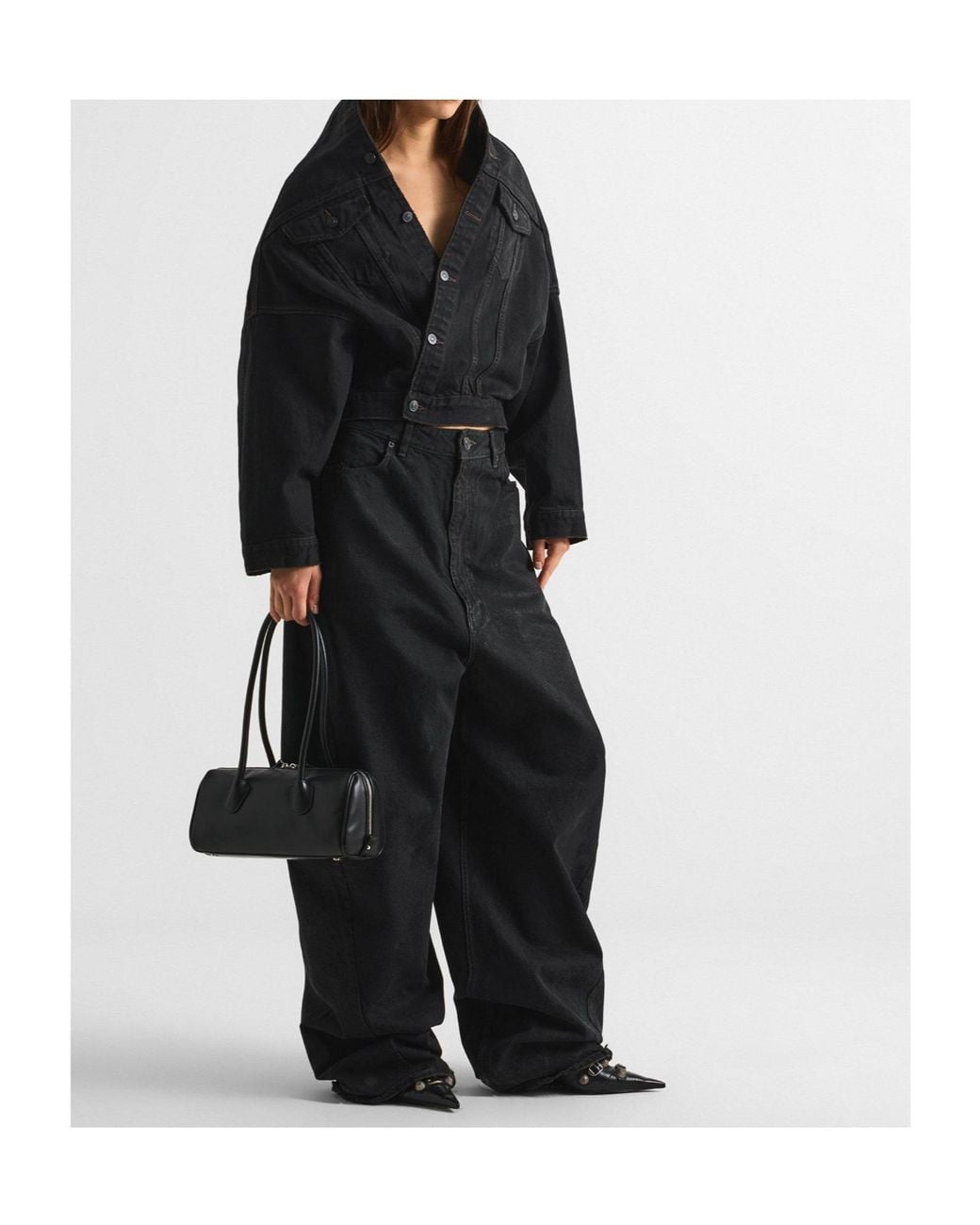 Balenciaga Black Cropped Denim Jacket