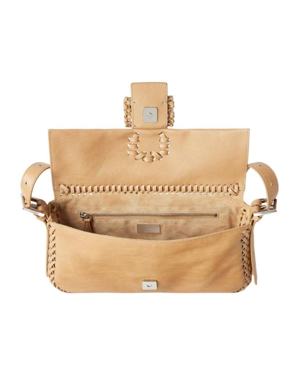 Fendi Metallic Baguette 26424 Dark Honey Leather Bag