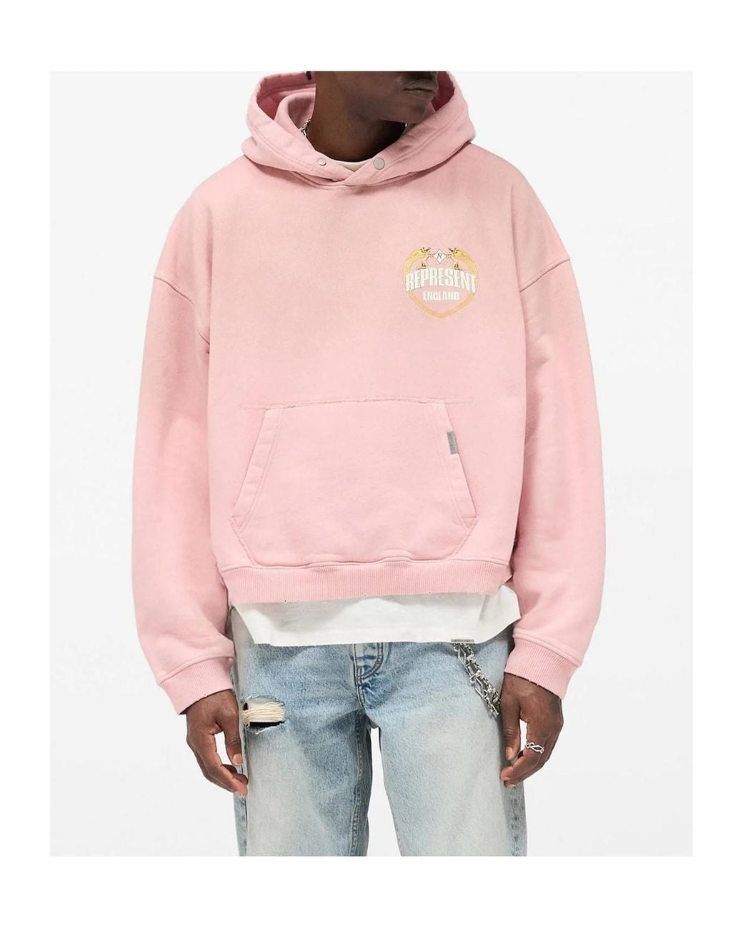 Represent Pink Long Sleeved Logo-Embroidered Hoodie for men