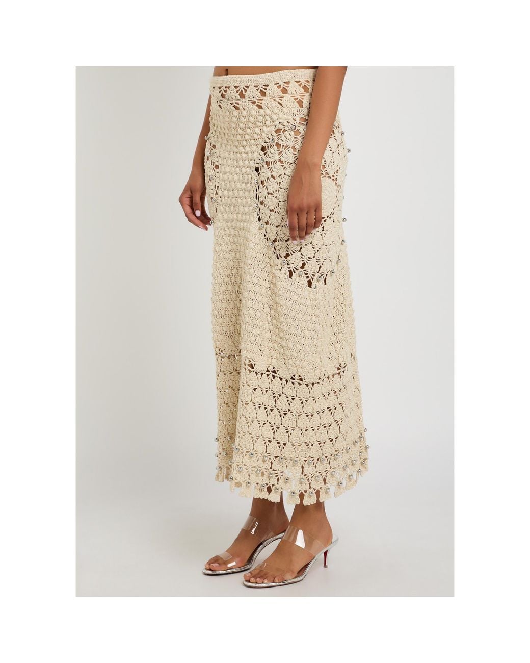 Rabanne Natural Semi-Sheer Woven Cutout Midi Skirt