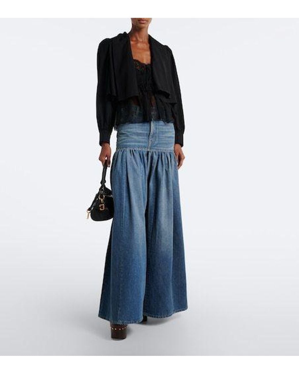 Chloé Blue Pleated Wide-Leg Jeans