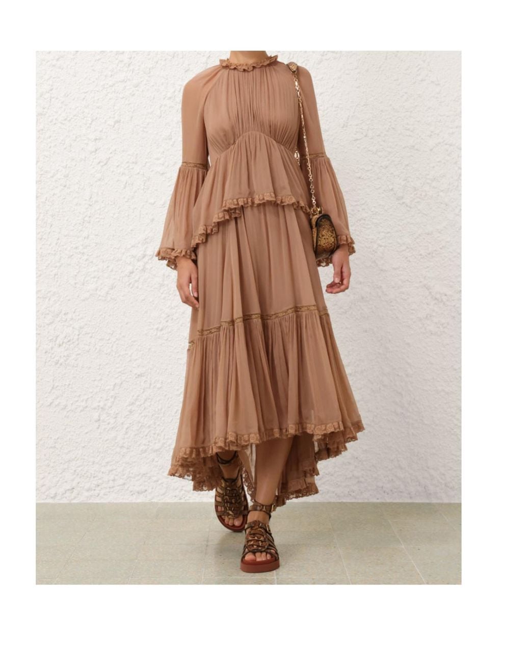Zimmermann Brown Hypnotic Peplum Flutter Dress