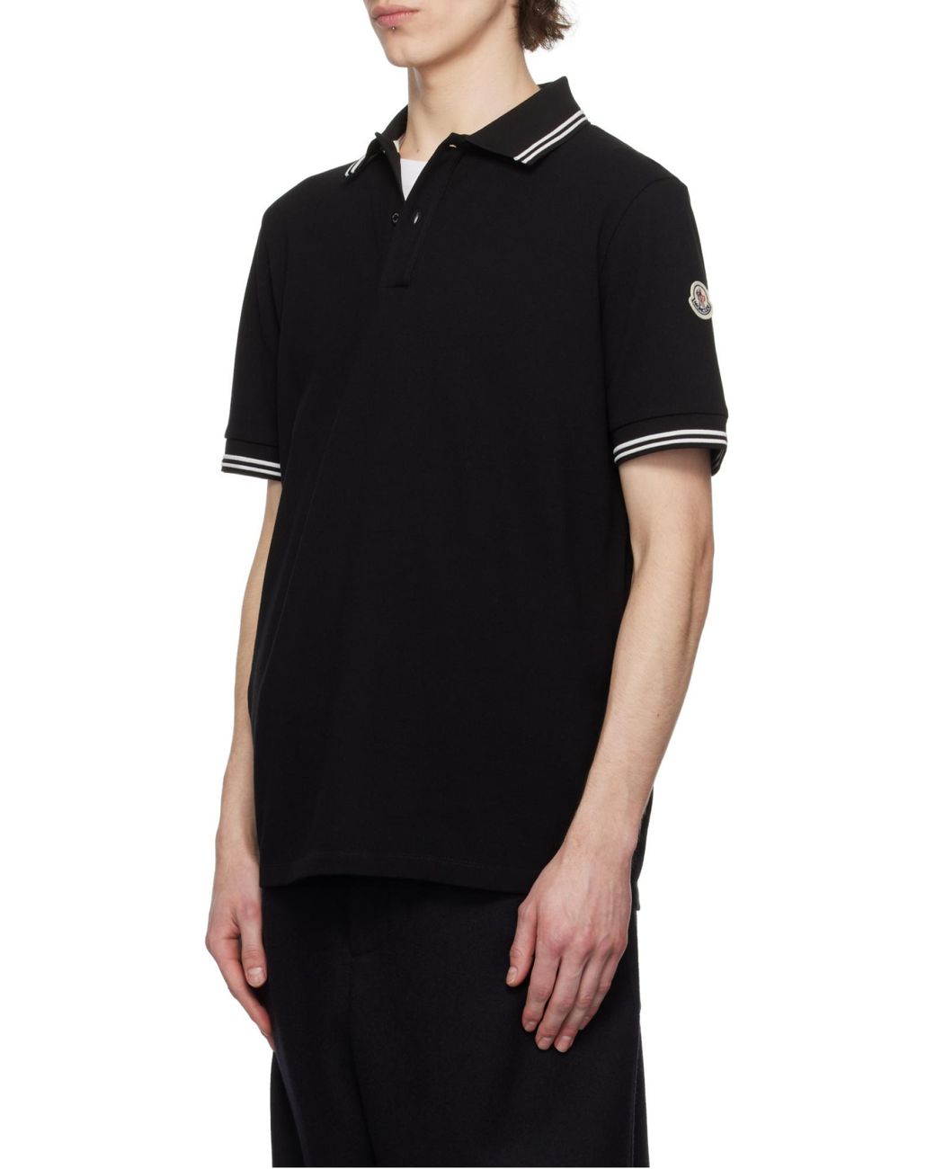 Moncler Black Logo Patch Short-Sleeved Polo Shirt for men