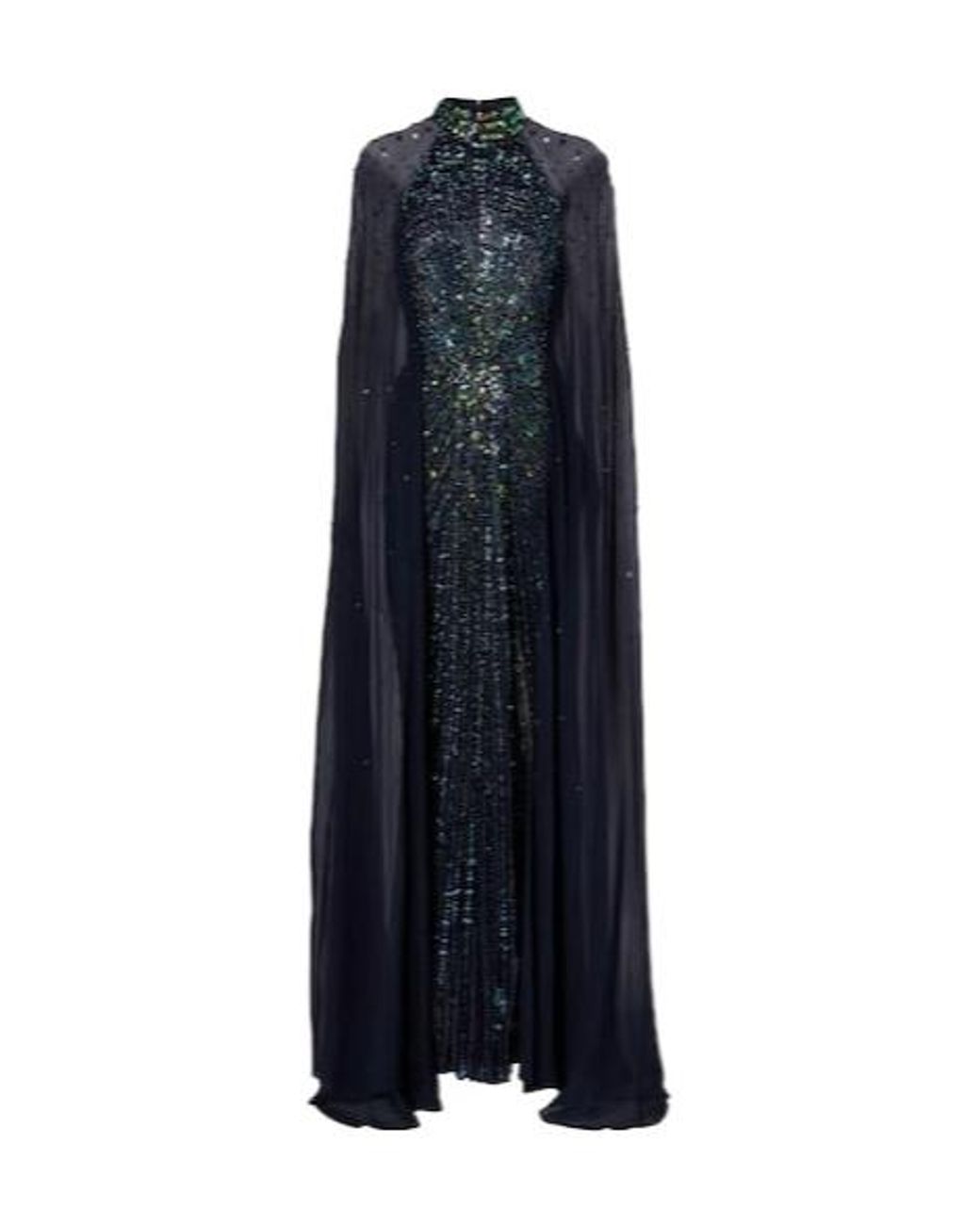 Jenny Packham Blue Thea Caped Sequined Gown