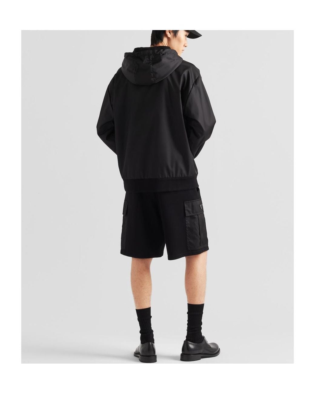 Prada Black Reversible Cotton Fleece And Re-Nylon Hoodie for men