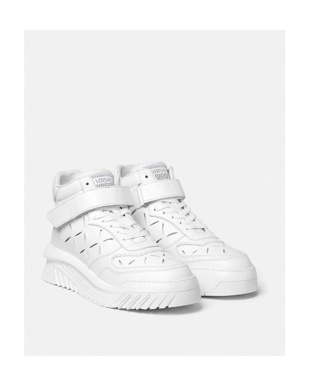 Versace White Cut-Out High-Top Sneakers for men