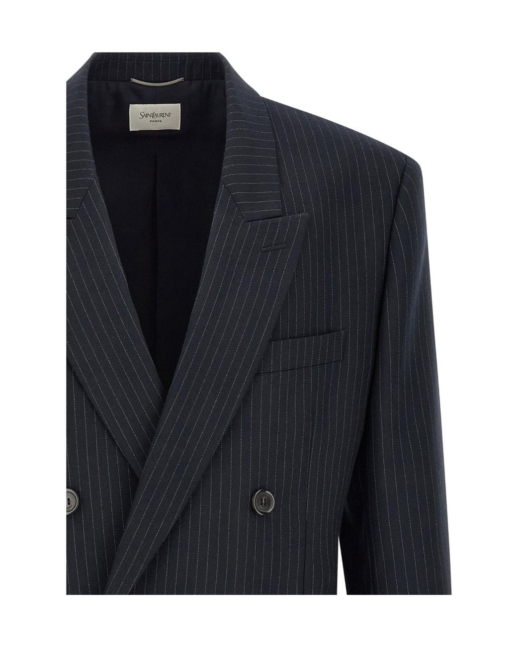 Saint Laurent Blue Pinstriped Double-Breasted Jacket for men