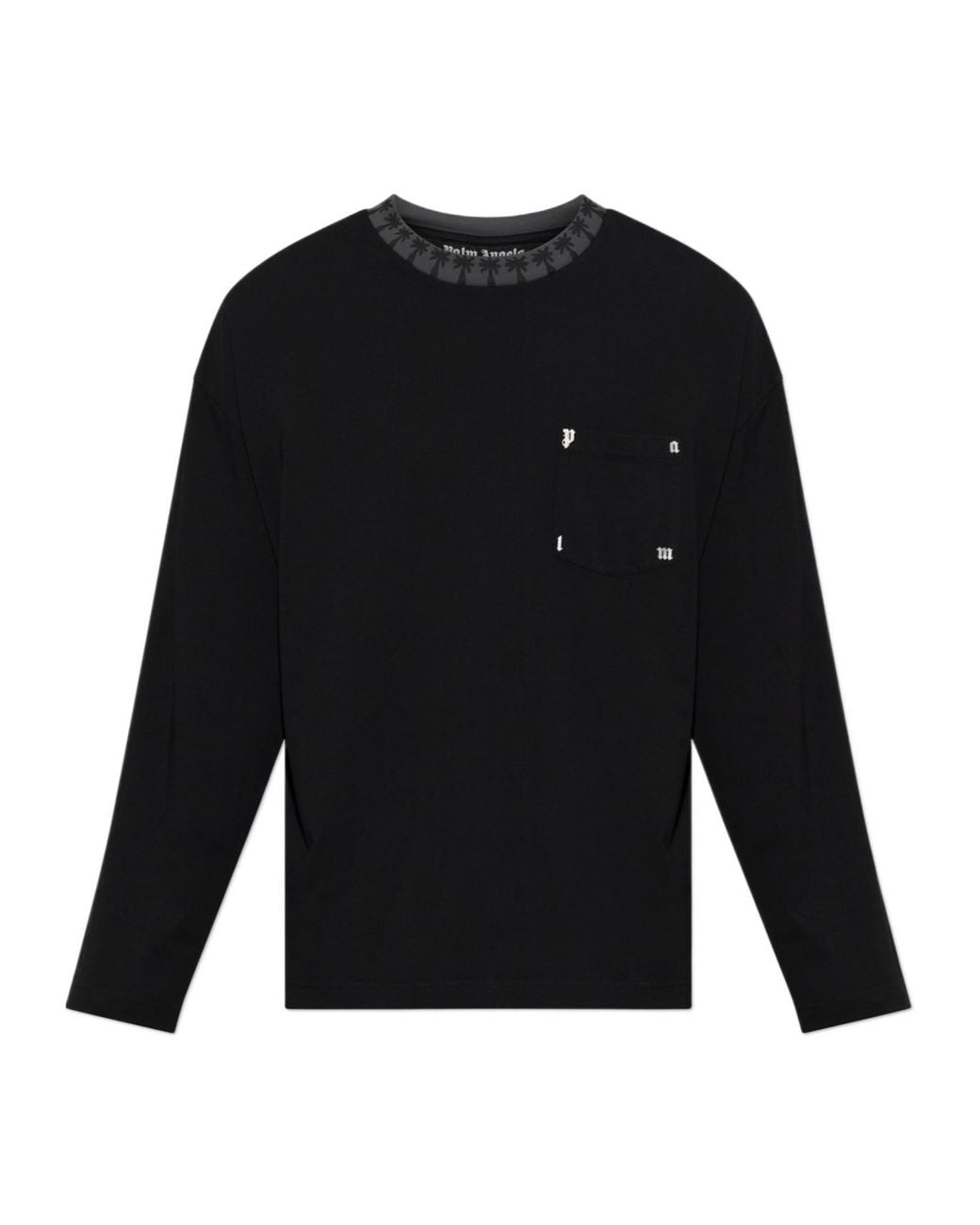 Palm Angels Black Long-Sleeve Pure Cotton T-Shirt for men