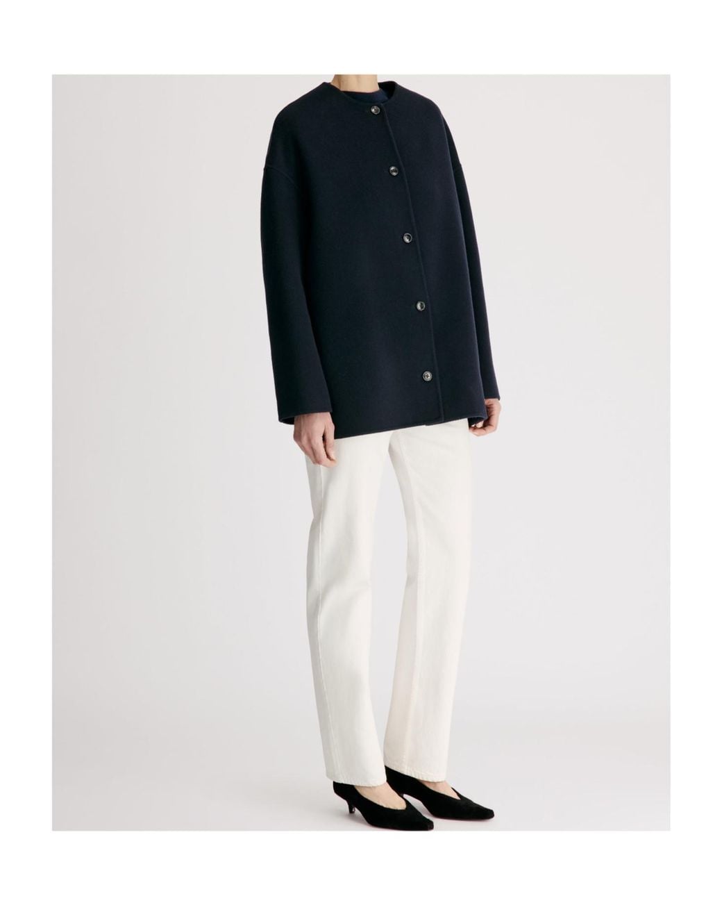 Loulou de Saison Blue Single-Breasted Crewneck Coat