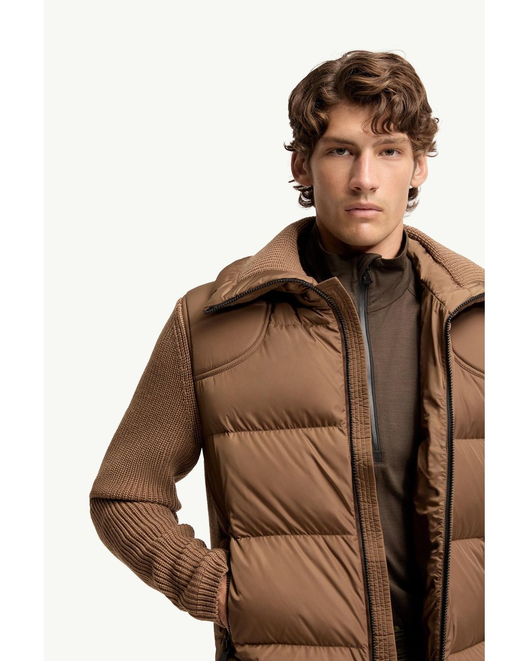 Moncler Brown Padded Wool Zip-Up Cardigan for men