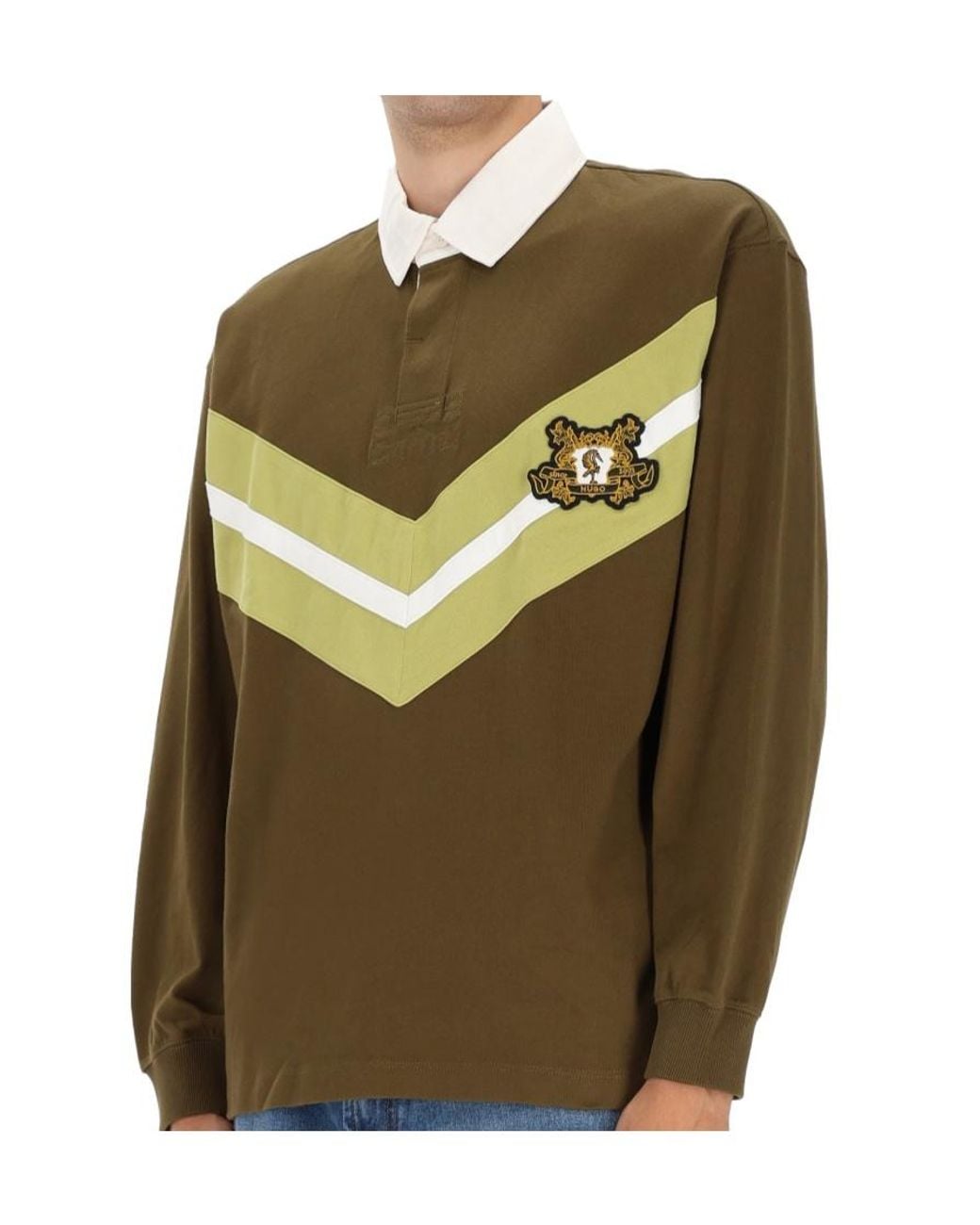 Boss Green Hugo Stripe Detailed Long-Sleeved Polo Shirt for men