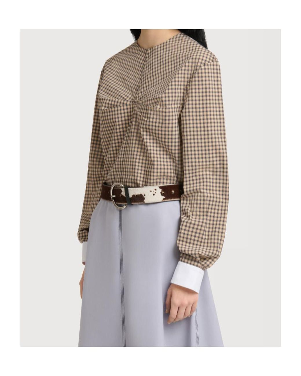Marni Natural Checked Poplin Top With Ruched Front