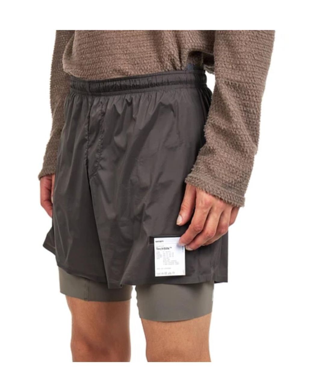 Satisfy Gray Techsilk 8' Layered Running Shorts for men