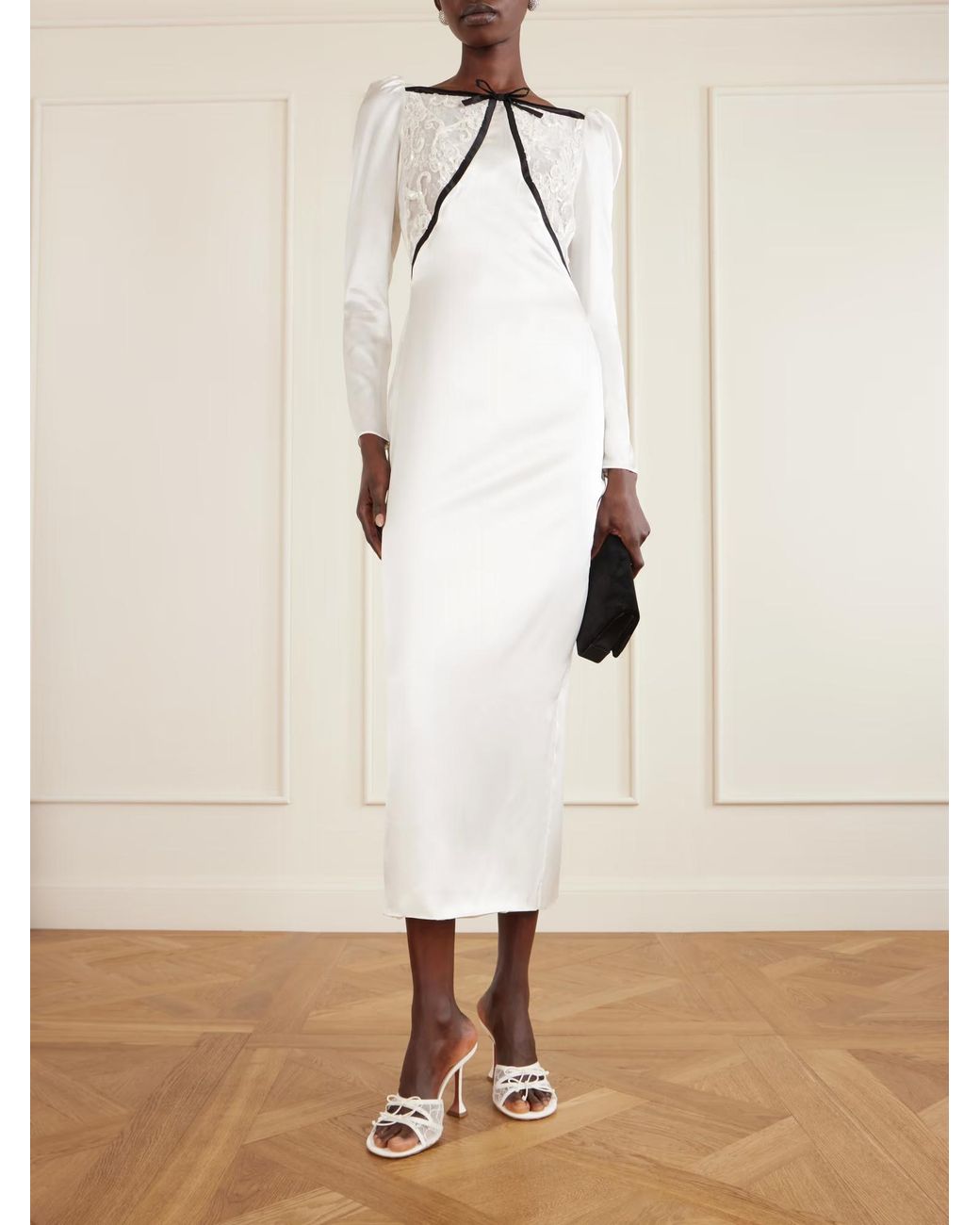 Alessandra Rich White Bow-Embellished Sequined Dress