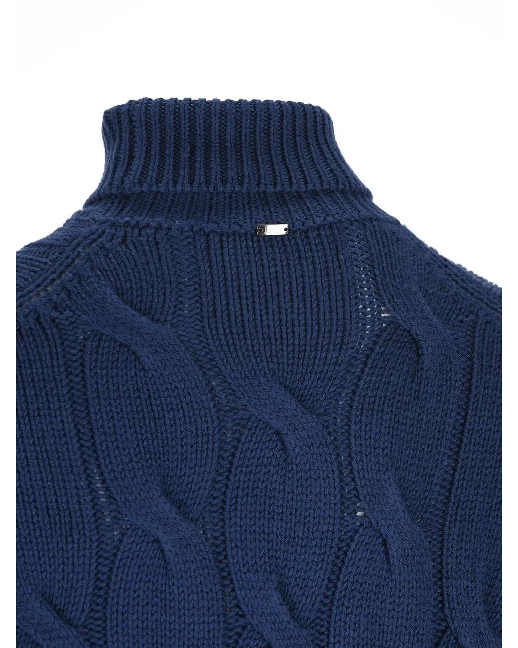 Herno Blue Cable-Knit Turtleneck Knitted Sweater for men