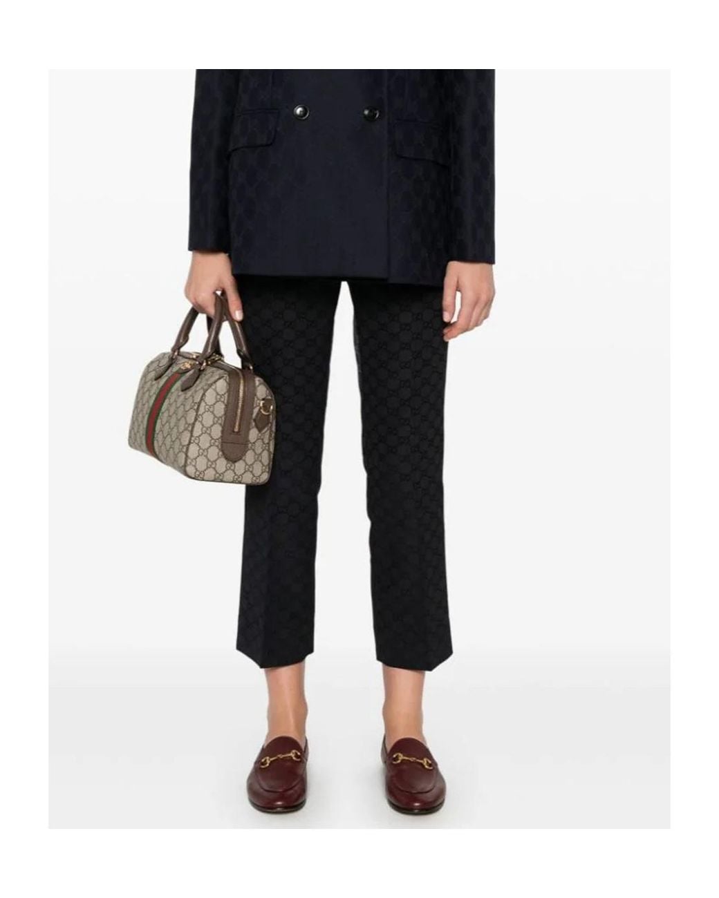 Gucci Blue Gg Jacquard Mid-Rise Trousers